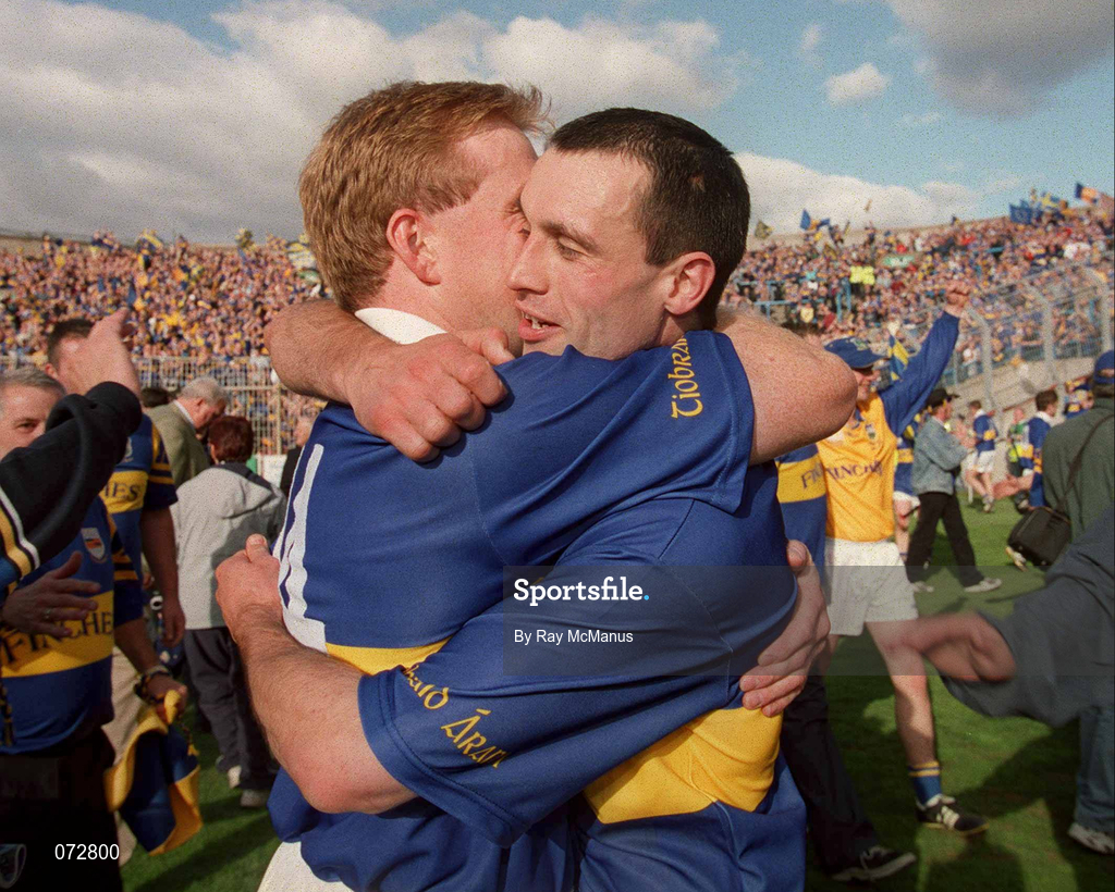 9 September 2001; Tipperary captain Thomas Dunne, right, celebrates with team-mate Declan Ryan following the Guinness All-Ireland Senior Hurling Championship Final match between Tipperary and Galway at Croke Park in Dublin. Photo by Ray McManus/Sportsfile