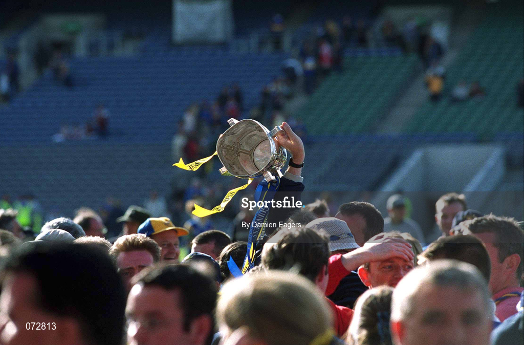 9 September 2001; The Liam MacCarthy Cup is lifted above the crowd after Tipperary won the Guinness All-Ireland Senior Hurling Championship Final match between Tipperary and Galway at Croke Park in Dublin. Photo by Damien Eagers/Sportsfile