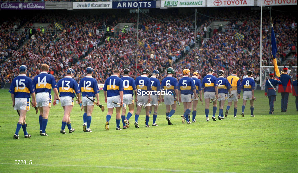 9 September 2001; The Tipperary team march in the pre-match parade prior to the Guinness All-Ireland Senior Hurling Championship Final match between Tipperary and Galway at Croke Park in Dublin. Photo by Aoife Rice/Sportsfile