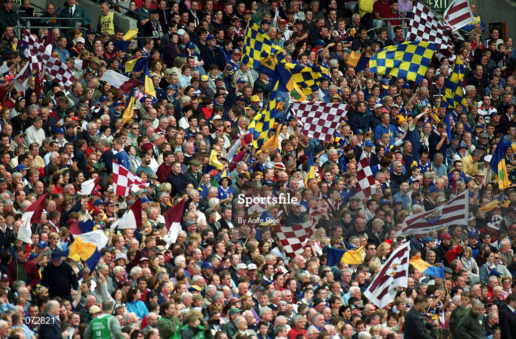 9 September 2001; Tipperary and Galway supporters cheer on their side's during the Guinness All-Ireland Senior Hurling Championship Final match between Tipperary and Galway at Croke Park in Dublin. Photo by Aoife Rice/Sportsfile