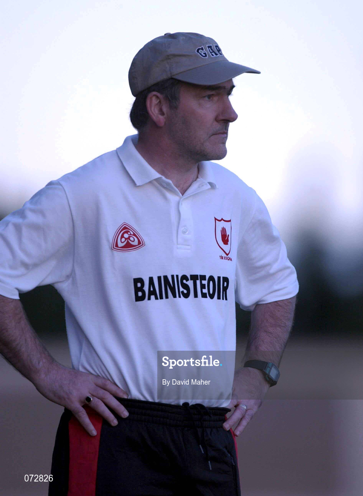 9 September 2001; Tyrone manager Mickey Harte during the All-Ireland Under 21 Football Championship Semi-Final match between Tyrone and Cork at Parnell Park in Dublin. Photo by David Maher/Sportsfile