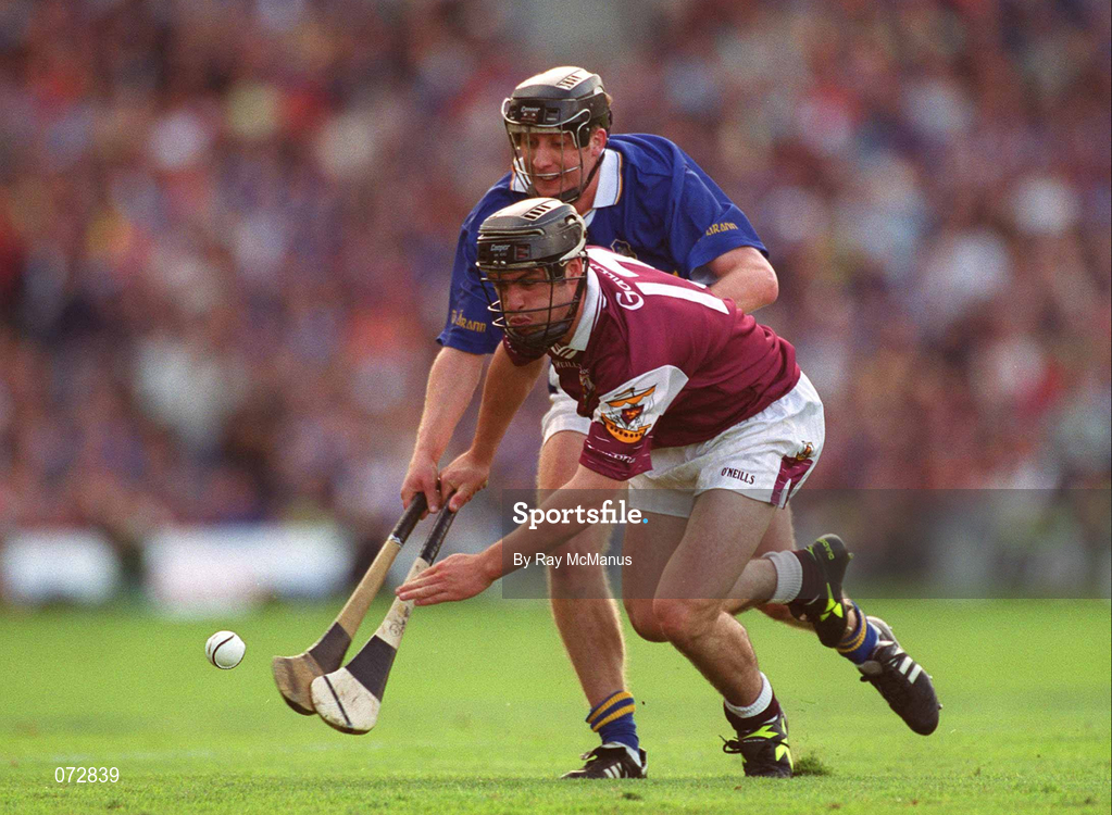9 September 2001; Alan Kerins of Galway in action against Eddie Enright of Tipperary during the Guinness All-Ireland Senior Hurling Championship Final match between Tipperary and Galway at Croke Park in Dublin. Photo by Ray McManus/Sportsfile