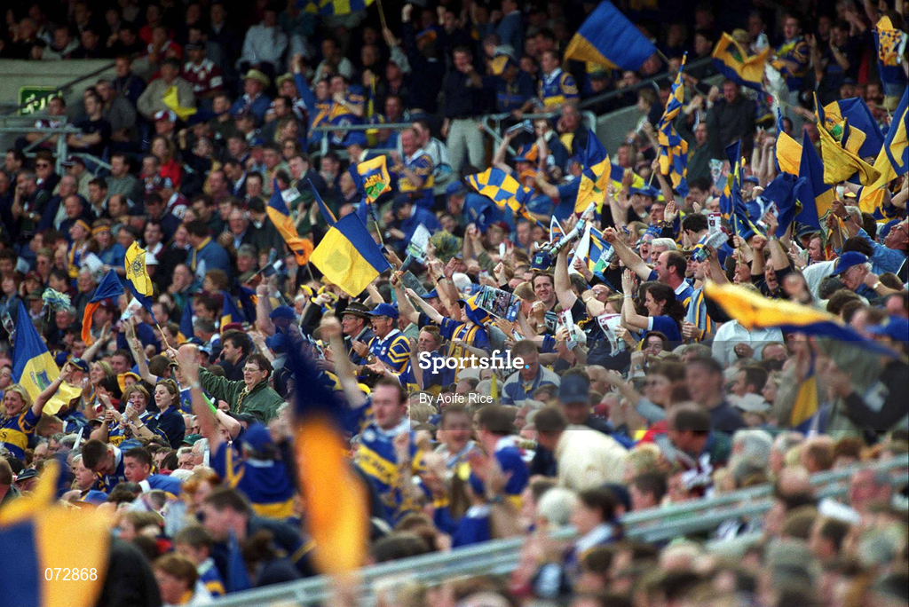 9 September 2001; Tipperary supporters celebrate their side's first goal during the Guinness All-Ireland Senior Hurling Championship Final match between Tipperary and Galway at Croke Park in Dublin. Photo by Aoife Rice/Sportsfile