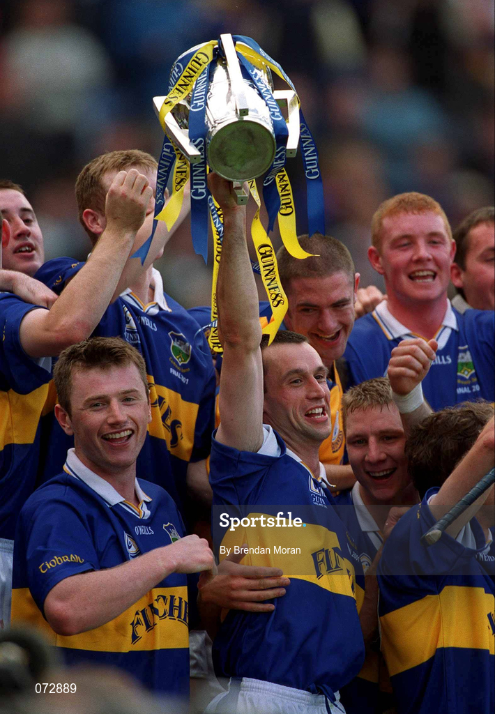 9 September 2001; Tipperary captain Thomas Dunne lifts the Liam MacCarthy Cup following his side's victory in the Guinness All-Ireland Senior Hurling Championship Final match between Tipperary and Galway at Croke Park in Dublin. Photo by Brendan Moran/Sportsfile
