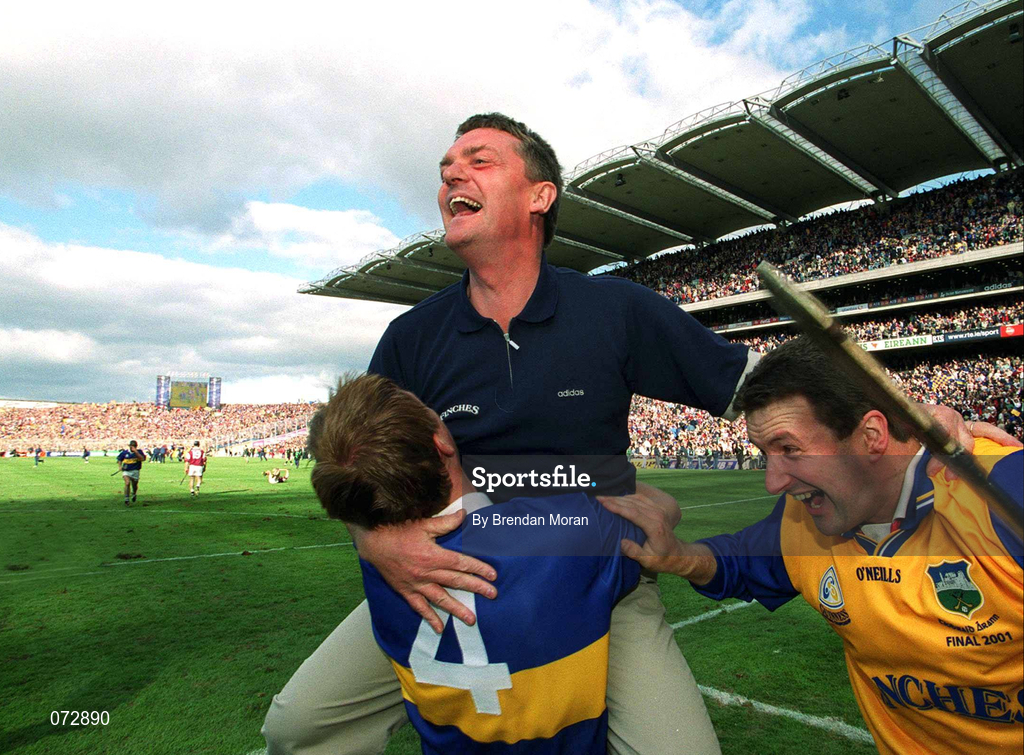 9 September 2001; Tipperary manager Nicky English, celebrates with Paul Ormonde and goalkeeper Brendan Cummins following their victory in the Guinness All-Ireland Senior Hurling Championship Final match between Tipperary and Galway at Croke Park in Dublin. Photo by Brendan Moran/Sportsfile
