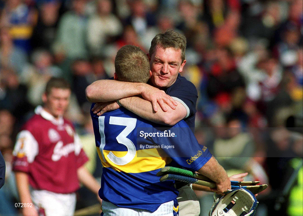 9 September 2001; Tipperary manager Nicky English celebrates with Eugene O'Neill following their victory in the Guinness All-Ireland Senior Hurling Championship Final match between Tipperary and Galway at Croke Park in Dublin. Photo by Damien Eagers/Sportsfile