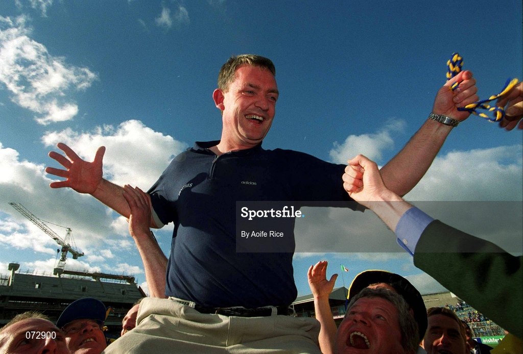 9 September 2001; Tipperary manager Nicky English celebrates with supporters following their victory in the Guinness All-Ireland Senior Hurling Championship Final match between Tipperary and Galway at Croke Park in Dublin. Photo by Aoife Rice/Sportsfile