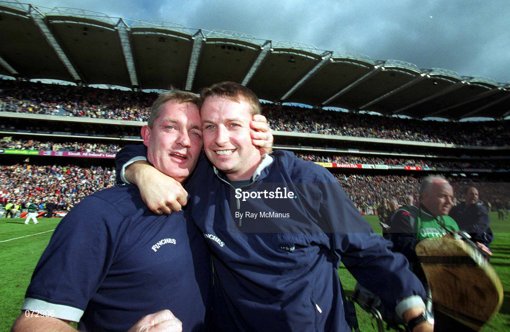9 September 2001; Tipperary manager Nicky English celebrates with Brian O'Meara following their victory in the Guinness All-Ireland Senior Hurling Championship Final match between Tipperary and Galway at Croke Park in Dublin. Photo by Ray McManus/Sportsfile