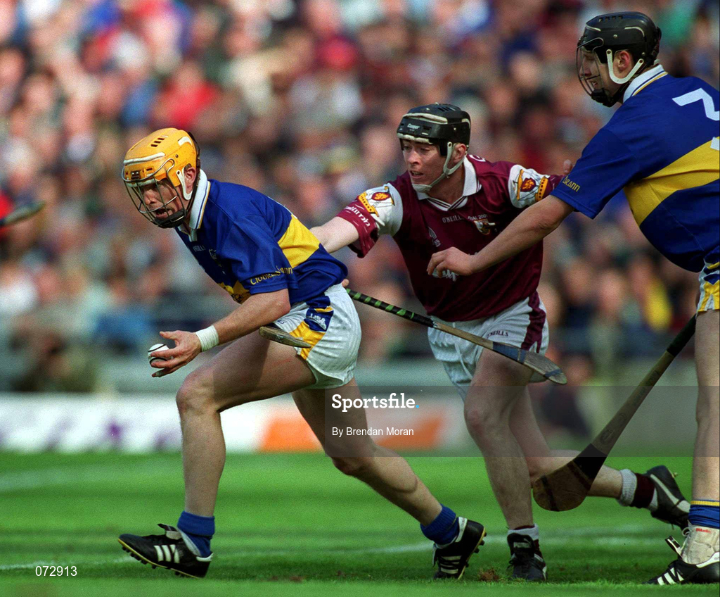 9 September 2001; Paul Ormond of Tipperary in action against Eugene Cloonan of Galway during the Guinness All-Ireland Senior Hurling Championship Final match between Tipperary and Galway at Croke Park in Dublin. Photo by Brendan Moran/Sportsfile