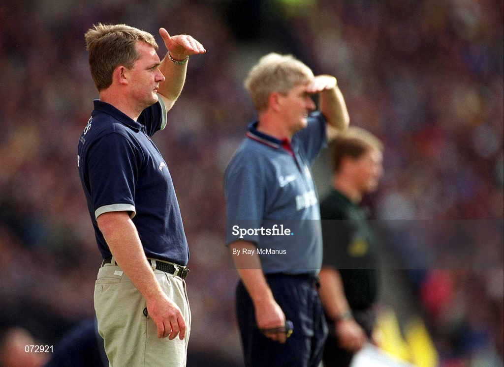 9 September 2001; Tipperary manager Nicky English, left, and Galway manager Noel Lane during the Guinness All-Ireland Senior Hurling Championship Final match between Tipperary and Galway at Croke Park in Dublin. Photo by Ray McManus/Sportsfile