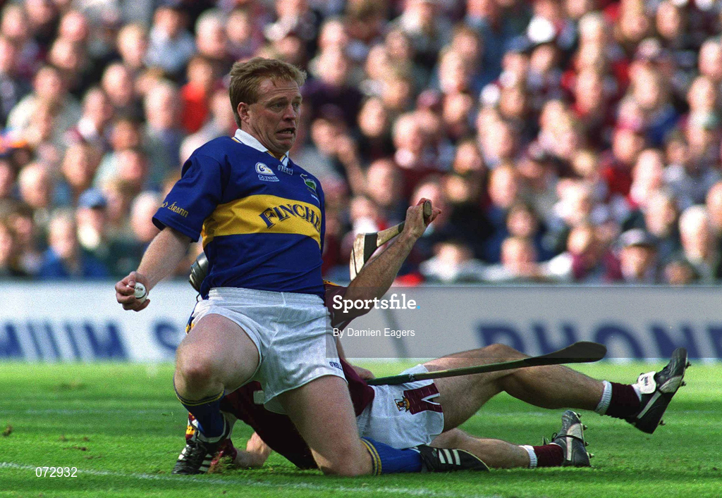 9 September 2001; Declan Ryan of Tipperary is tackled by Michael Healy of Galway during the Guinness All-Ireland Senior Hurling Championship Final match between Tipperary and Galway at Croke Park in Dublin. Photo by Damien Eagers/Sportsfile