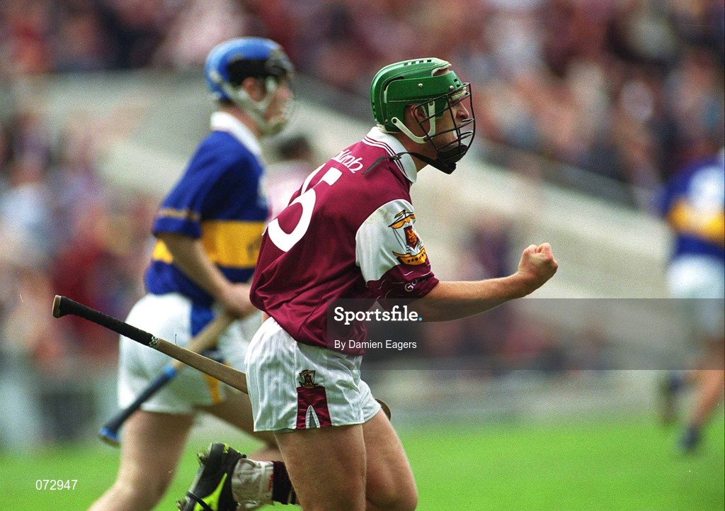 9 September 2001; Fergal Healy of Galway celebrates after scoring his side's second goal during the Guinness All-Ireland Senior Hurling Championship Final match between Tipperary and Galway at Croke Park in Dublin. Photo by Damien Eagers/Sportsfile
