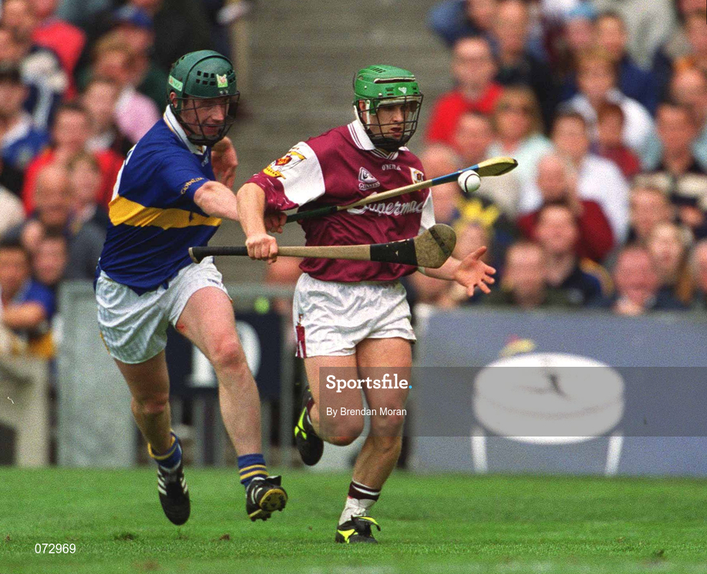 9 September 2001; Fergal Healy of Galway in action against David Kennedy of Tipperary during the Guinness All-Ireland Senior Hurling Championship Final match between Tipperary and Galway at Croke Park in Dublin. Photo by Brendan Moran/Sportsfile