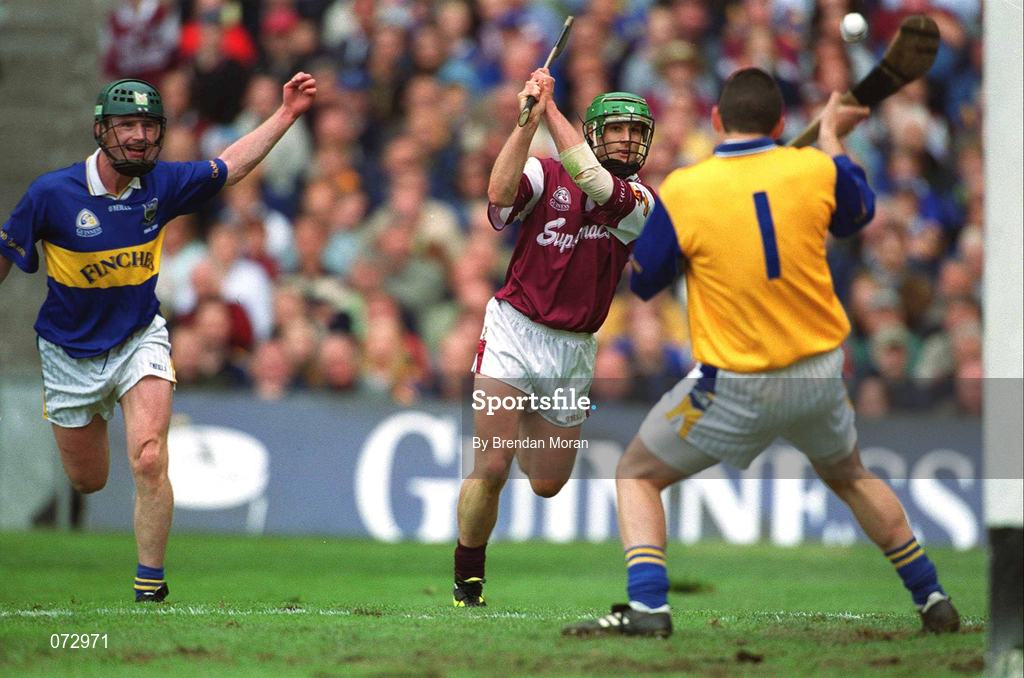 9 September 2001; Fergal Healy of Galway scores his side's second goal of the game past Tipperary goalkeeper Brendan Cummins during the Guinness All-Ireland Senior Hurling Championship Final match between Tipperary and Galway at Croke Park in Dublin. Photo by Brendan Moran/Sportsfile