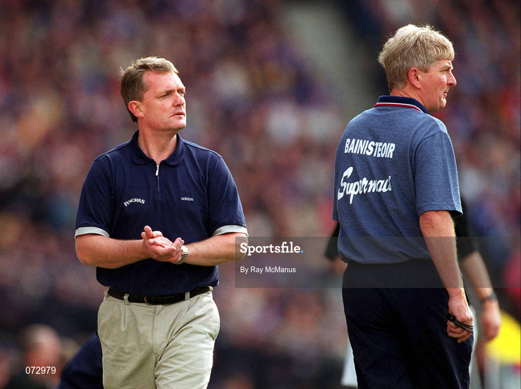 9 September 2001; Tipperary manager Nicky English, left, and Galway manager Noel Lane during the Guinness All-Ireland Senior Hurling Championship Final match between Tipperary and Galway at Croke Park in Dublin. Photo by Ray McManus/Sportsfile