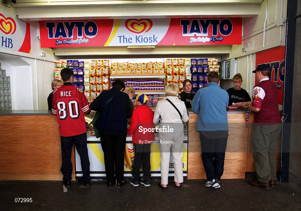 9 September 2001; Supporters at a confectionary shop prior to the Guinness All-Ireland Senior Hurling Championship Final match between Tipperary and Galway at Croke Park in Dublin. Photo by Damien Eagers/Sportsfile