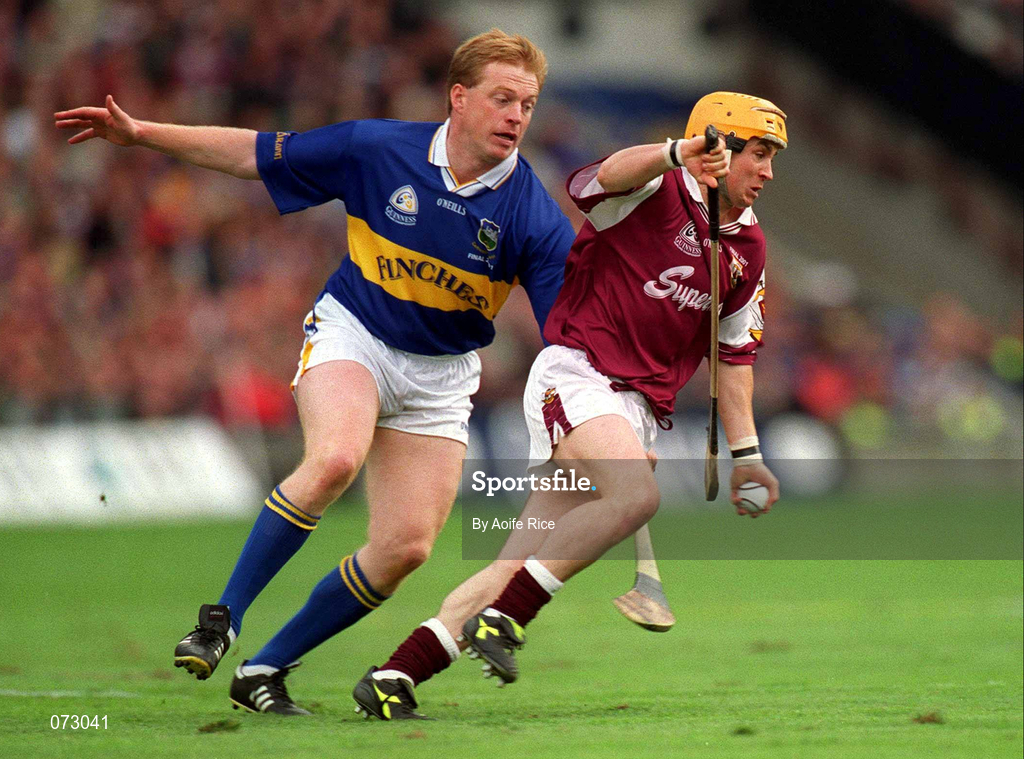 9 September 2001; Brian Higgins of Galway in action against Declan Ryan of Tipperary during the Guinness All-Ireland Senior Hurling Championship Final match between Tipperary and Galway at Croke Park in Dublin. Photo by Aoife Rice/Sportsfile