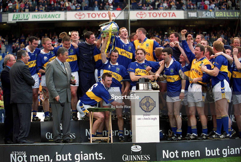 9 September 2001; The Tipperary team celebrate with the Liam MacCarthy cup following their victory in the Guinness All-Ireland Senior Hurling Championship Final match between Tipperary and Galway at Croke Park in Dublin. Photo by Aoife Rice/Sportsfile