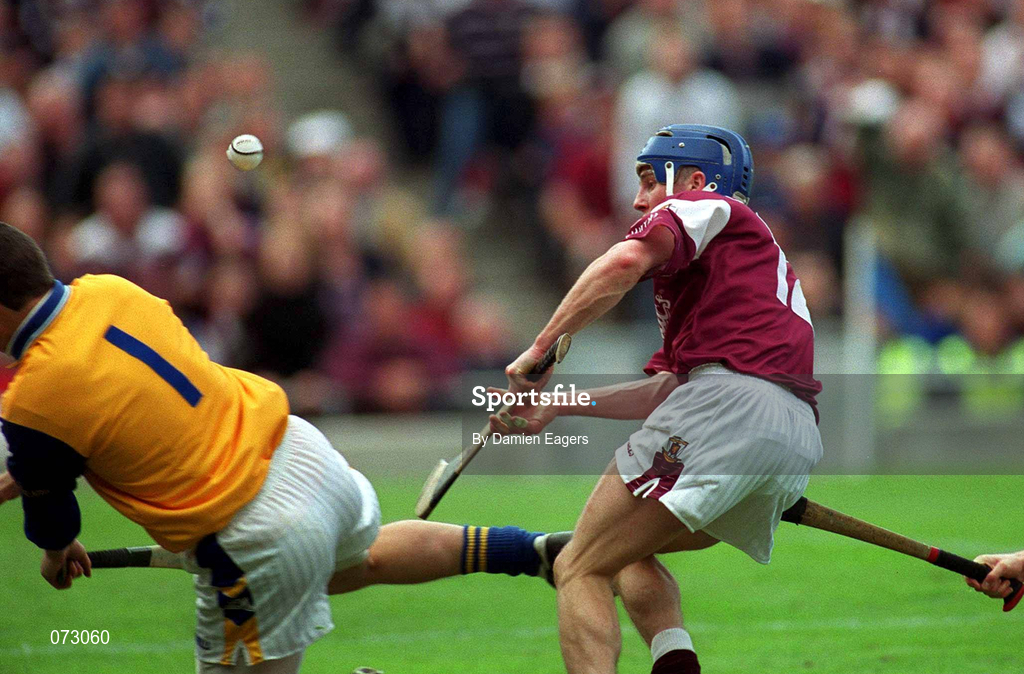 9 September 2001; Kevin Broderick of Galway has his shot at goal saved by Tipperary goalkeeper Brendan Cummins during the Guinness All-Ireland Senior Hurling Championship Final match between Tipperary and Galway at Croke Park in Dublin. Photo by Damien Eagers/Sportsfile