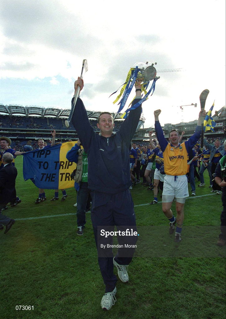 9 September 2001; Brian O'Meara of Tipperary celebrates with the Liam MacCarthy Cup following his side's victory in the Guinness All-Ireland Senior Hurling Championship Final match between Tipperary and Galway at Croke Park in Dublin. Photo by Brendan Moran/Sportsfile