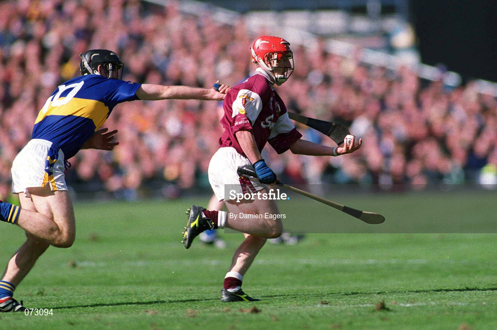 9 September 2001; Ollie Canning of Galway in action against Mark O'Leary of Tipperary during the Guinness All-Ireland Senior Hurling Championship Final match between Tipperary and Galway at Croke Park in Dublin. Photo by Damien Eagers/Sportsfile