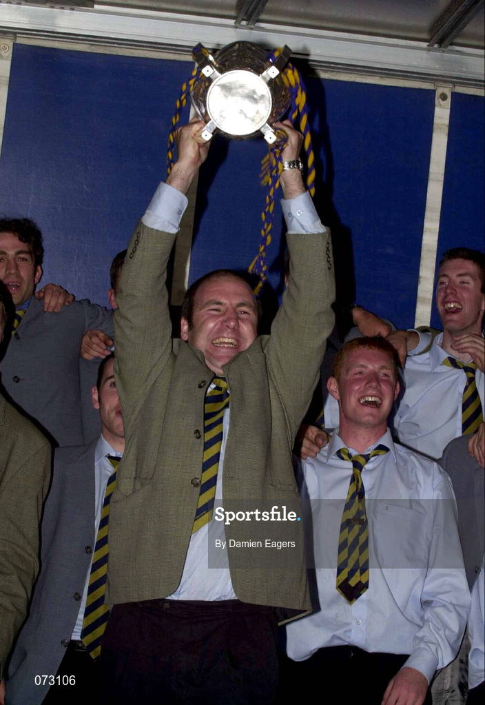 10 September 2001; Tipperary player John Leahy lifts the Liam MacCarthy cup during the homecoming of the All-Ireland hurling champions Tipperary in Thurles, Tipperary. Photo by Damien Eagers/Sportsfile