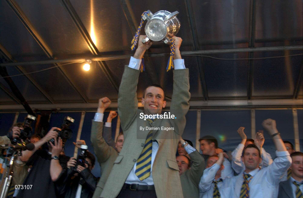 10 September 2001; Tipperary captain Thomas Dunne lifts the Liam MacCarthy cup during the homecoming of the All-Ireland hurling champions Tipperary in Thurles, Tipperary. Photo by Damien Eagers/Sportsfile