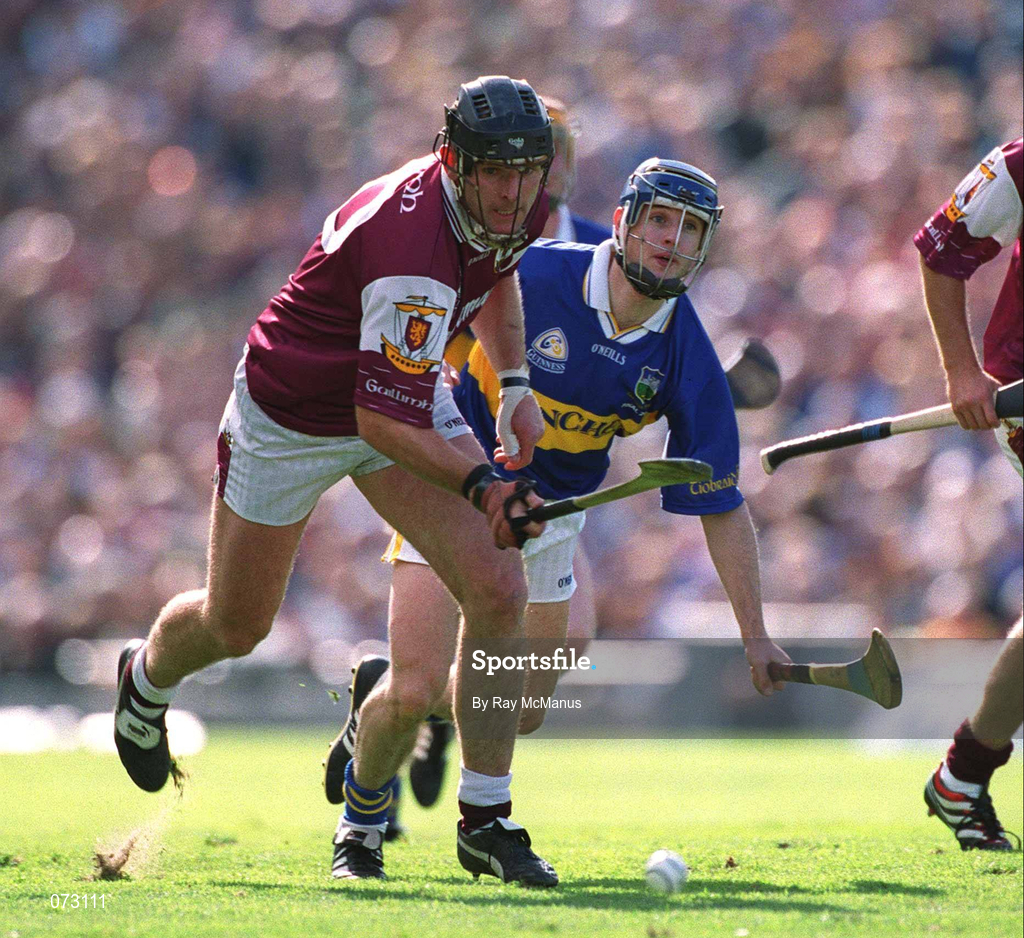 9 September 2001; Joe Rabitte of Galway in action against Paul Kelly of Tipperary during the Guinness All-Ireland Senior Hurling Championship Final match between Tipperary and Galway at Croke Park in Dublin. Photo by Ray McManus/Sportsfile