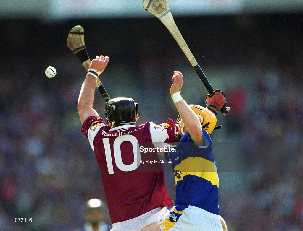 9 September 2001; Joe Rabbitte of Galway in action against Paul Ormond of Tipperary during the Guinness All-Ireland Senior Hurling Championship Final match between Tipperary and Galway at Croke Park in Dublin. Photo by Ray McManus/Sportsfile