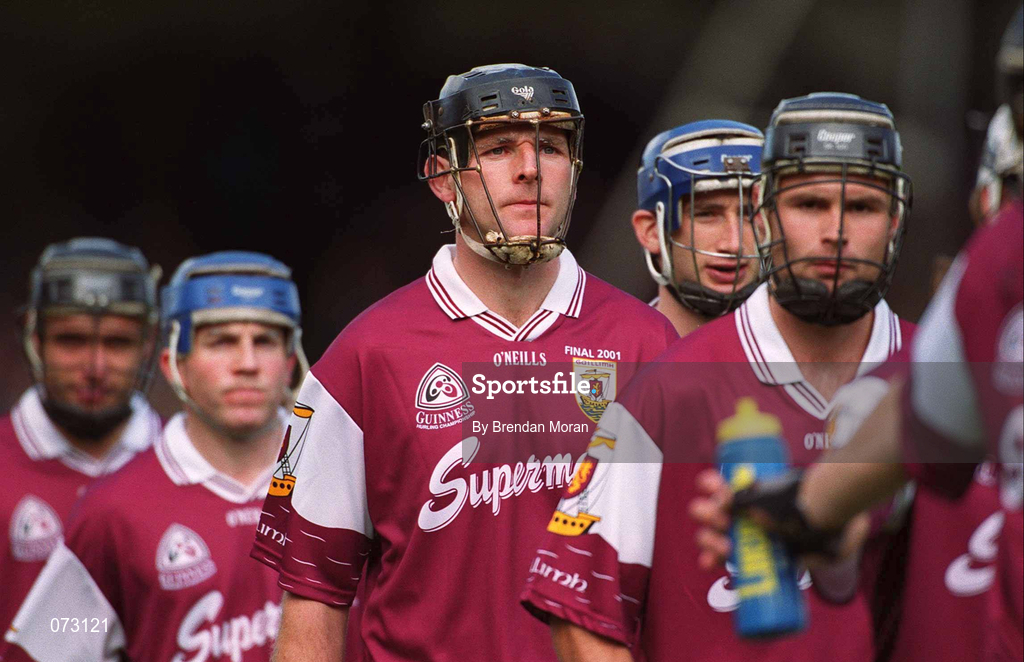 9 September 2001; Joe Rabbitte and his Galway team-mates during the pre-match parade prior to the Guinness All-Ireland Senior Hurling Championship Final match between Tipperary and Galway at Croke Park in Dublin. Photo by Brendan Moran/Sportsfile