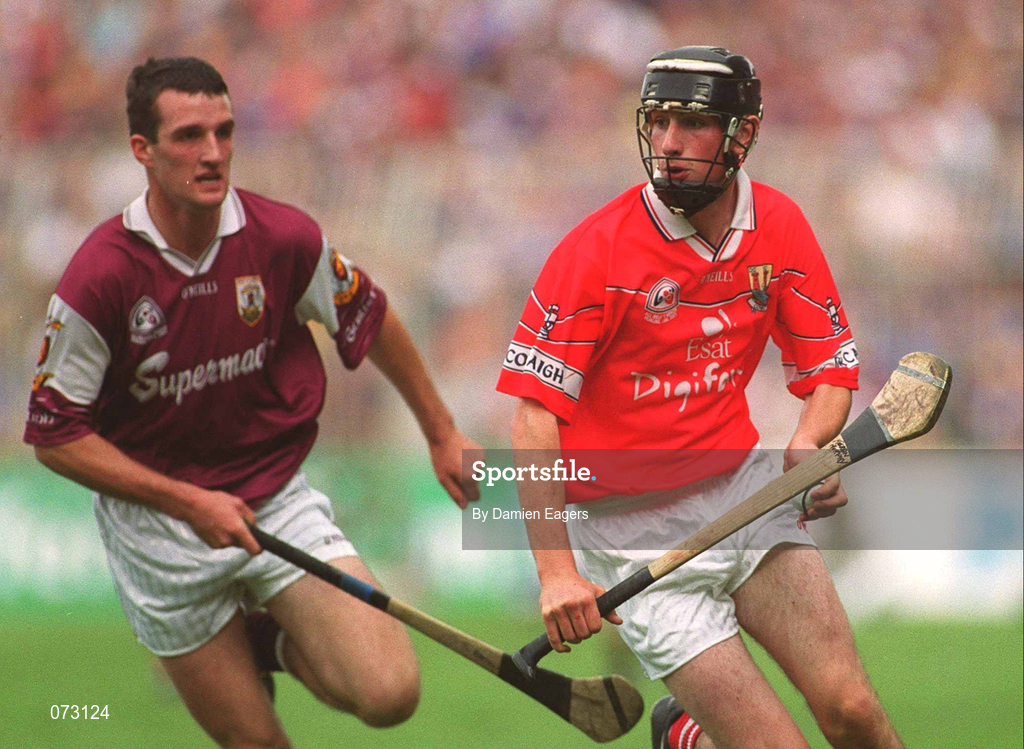 9 September 2001; Kieran Murphy of Cork in action against Shane Kavanagh of Galway during the All-Ireland Minor Hurling Championship Final between Cork and Galway at Croke Park in Dublin. Photo by Damien Eagers/Sportsfile