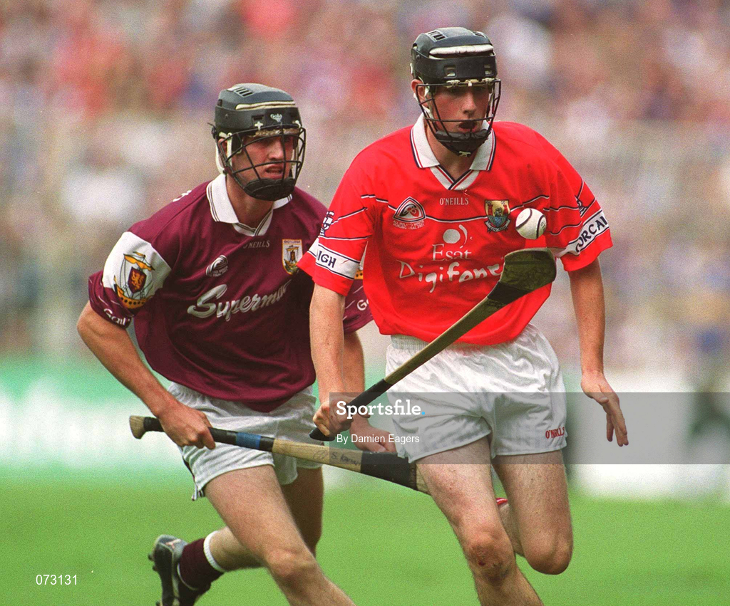 9 September 2001; Kieran Murphy of Cork in action against Shane Kavanagh of Galway during the All-Ireland Minor Hurling Championship Final between Cork and Galway at Croke Park in Dublin. Photo by Damien Eagers/Sportsfile