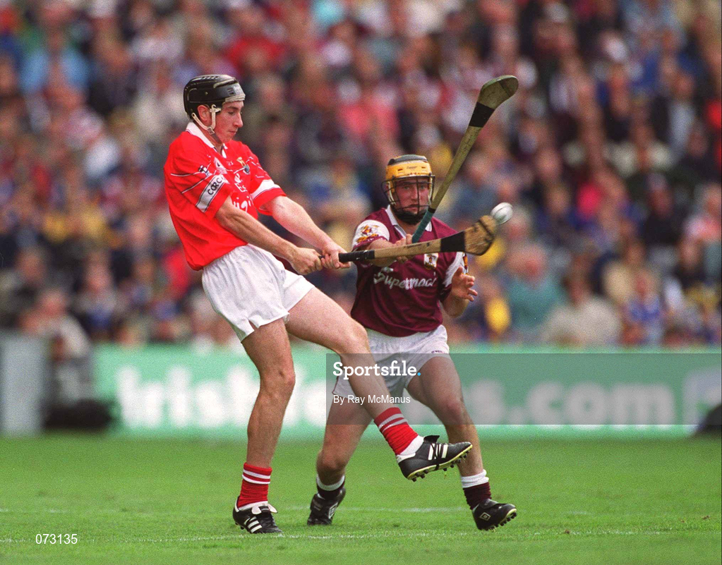 9 September 2001; John Gardiner of Cork in action against Ger Farragher of Galway during the All-Ireland Minor Hurling Championship Final between Cork and Galway at Croke Park in Dublin. Photo by Ray McManus/Sportsfile