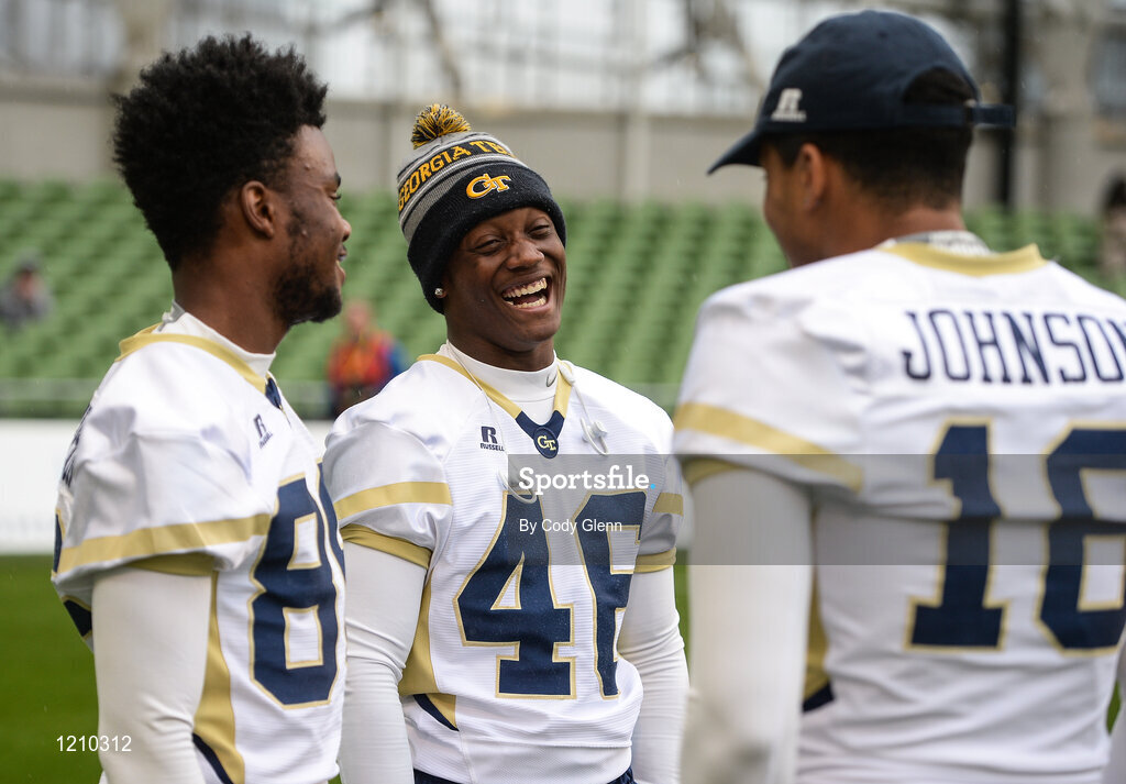 3 September 2016; Georgia Tech players ahead the Aer Lingus College Football Classic match between Boston College Eagles and Georgia Tech Yellow Jackets at the Aviva Stadium in Lansdowne Road, Dublin. Photo by Cody Glenn/Sportsfile