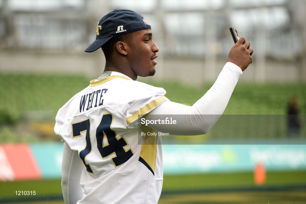 3 September 2016; Georgia Tech's Josh White takes pictures ahead the Aer Lingus College Football Classic match between Boston College Eagles and Georgia Tech Yellow Jackets at the Aviva Stadium in Lansdowne Road, Dublin. Photo by Cody Glenn/Sportsfile
