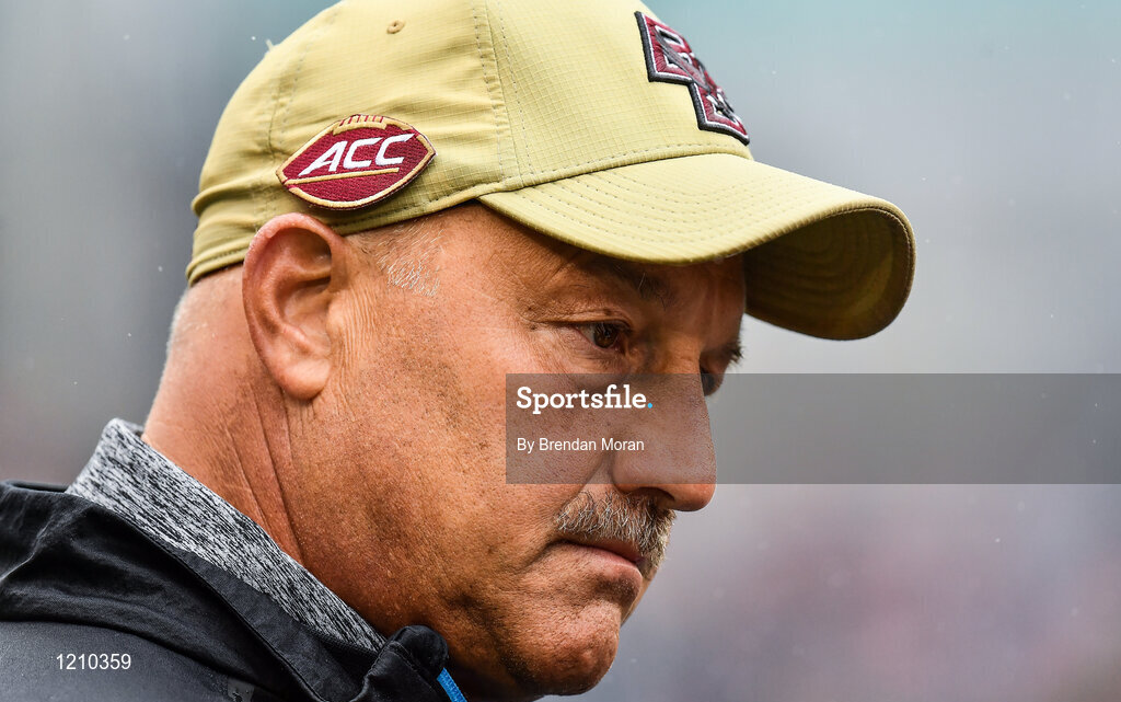 3 September 2016; Boston College head coach Steve Addazio during the Aer Lingus College Football Classic match between Boston College Eagles and Georgia Tech Yellow Jackets at the Aviva Stadium in Lansdowne Road, Dublin. Photo by Brendan Moran/Sportsfile