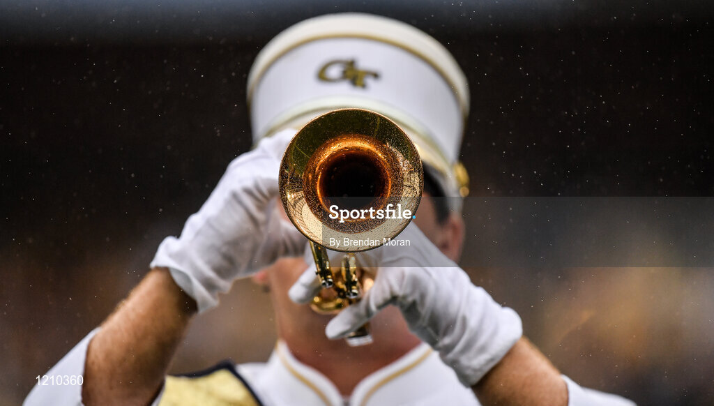 3 September 2016; A member of the Georgia Tech marching band plays the trumpet during the Aer Lingus College Football Classic match between Boston College Eagles and Georgia Tech Yellow Jackets at the Aviva Stadium in Lansdowne Road, Dublin. Photo by Brendan Moran/Sportsfile