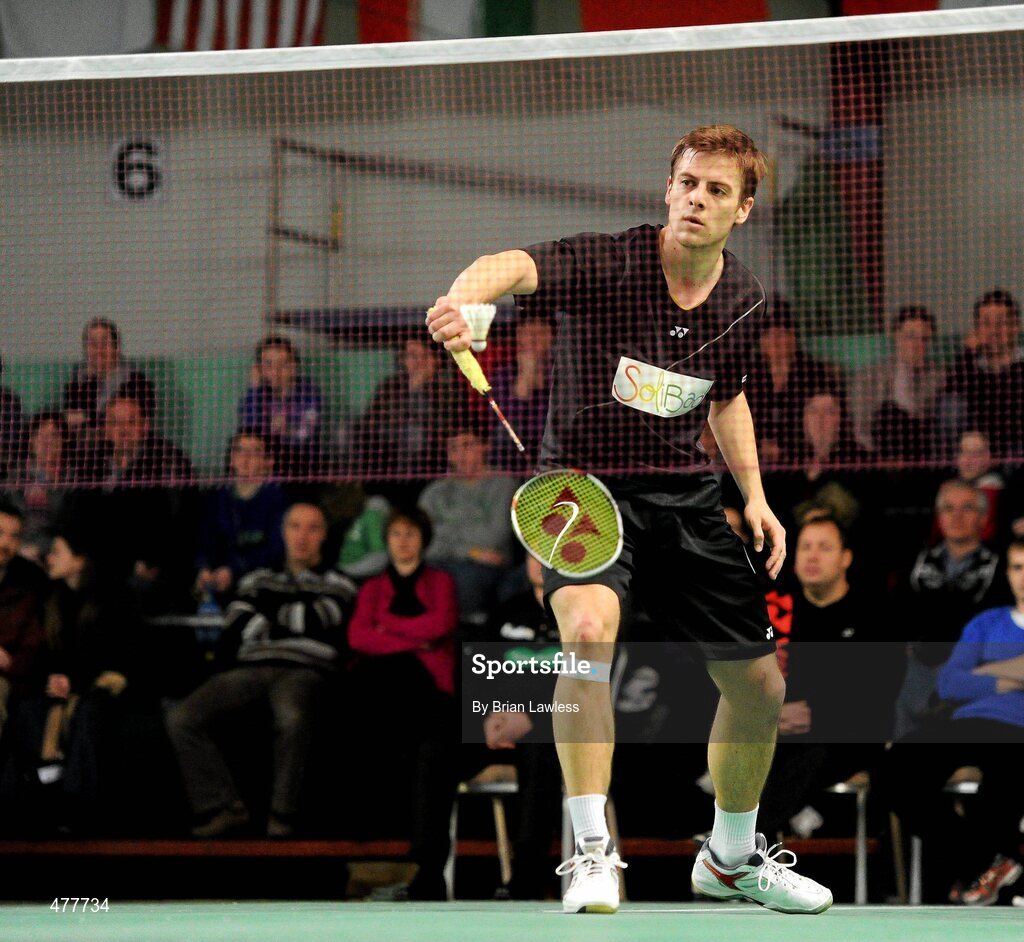 12 December 2010; Denmark's Hans-Kristian Vittinghus in action during his final against Spain's Pablo Abian. Vittinghus won the match 21-13, 14-21, 23-21. Yonex Irish International Badminton Championship Finals, Men's Single Final, Hans-Kristian Vittinghus v Pablo Abian, Baldoyle Badminton Centre, Dublin. Picture credit: Brian Lawless / SPORTSFILE