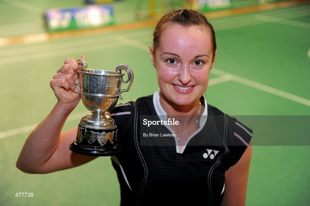 12 December 2010; Scotland's Susan Egelstaff with her cup after beating Denmark's Karina Jorgensen in the Women's Singles Final. Yonex Irish International Badminton Championship Finals, Women's Singles Final, Susan Egelstaff v Karina Jorgensen, Baldoyle Badminton Centre, Dublin. Picture credit: Brian Lawless / SPORTSFILE