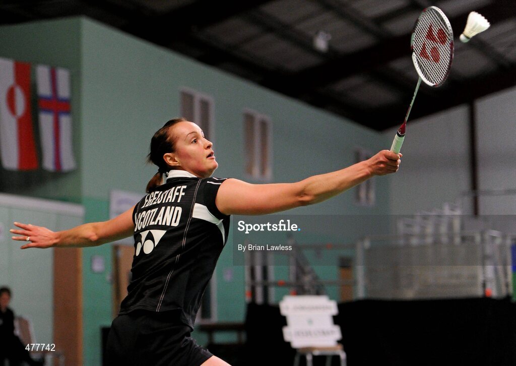 12 December 2010; Scotland's Susan Egelstaff in action during her match against Denmark's Karina Jorgensen in the Women's Singles Final. Egelstaff won her match 23-21, 21-8. Yonex Irish International Badminton Championship Finals, Women's Singles Final, Susan Egelstaff v Karina Jorgensen, Baldoyle Badminton Centre, Dublin. Picture credit: Brian Lawless / SPORTSFILE