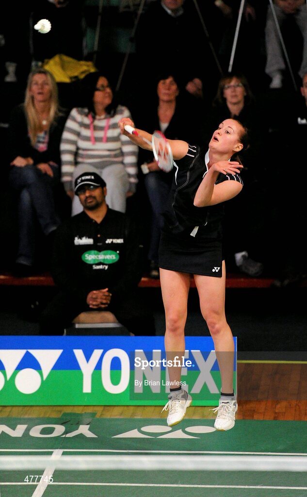 12 December 2010; Scotland's Susan Egelstaff in action during her match against Denmark's Karina Jorgensen in the Women's Singles Final. Egelstaff won her match 23-21, 21-8. Yonex Irish International Badminton Championship Finals, Women's Singles Final, Susan Egelstaff v Karina Jorgensen, Baldoyle Badminton Centre, Dublin. Picture credit: Brian Lawless / SPORTSFILE