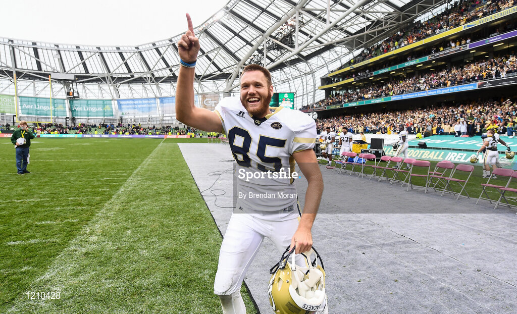 3 September 2016; Wide Receiver Alan Bussoletti of Georgia Tech Yellow Jackets celebrates after the Aer Lingus College Football Classic match between Boston College Eagles and Georgia Tech Yellow Jackets at the Aviva Stadium in Lansdowne Road, Dublin. Photo by Brendan Moran/Sportsfile
