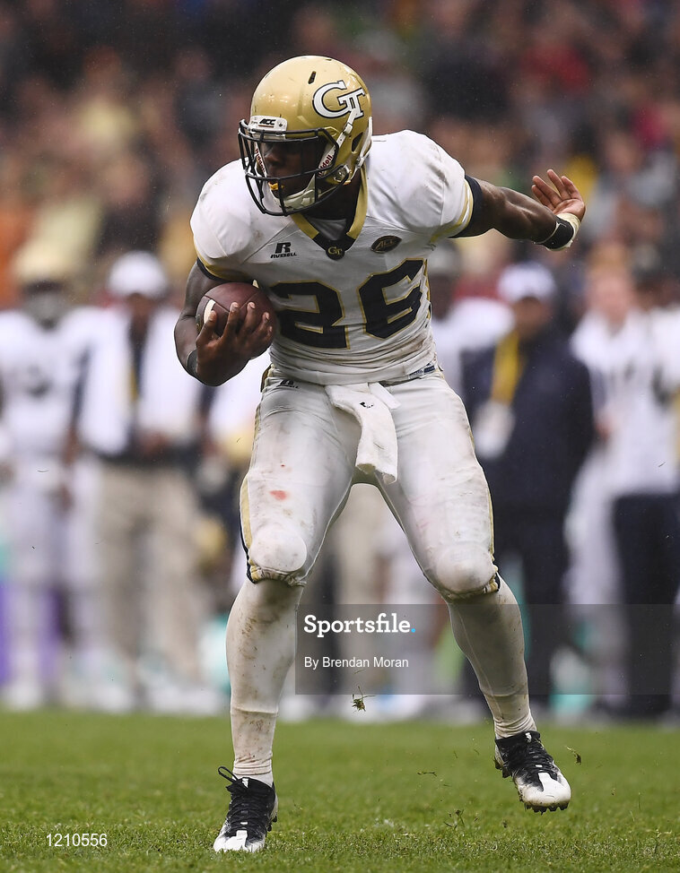 3 September 2016; Dedrick Mills of Georgia Tech Yellow Jackets during the Aer Lingus College Football Classic match between Boston College Eagles and Georgia Tech Yellow Jackets at the Aviva Stadium in Lansdowne Road, Dublin. Photo by Brendan Moran/Sportsfile