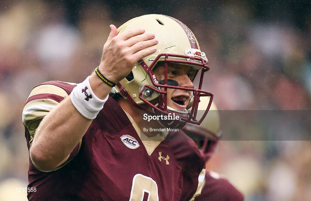 3 September 2016; Quarterback Patrick Towles of Boston College Eagles celebrates after he ran in his side's second touchdown of the game during the Aer Lingus College Football Classic match between Boston College Eagles and Georgia Tech Yellow Jackets at the Aviva Stadium in Lansdowne Road, Dublin. Photo by Brendan Moran/Sportsfile