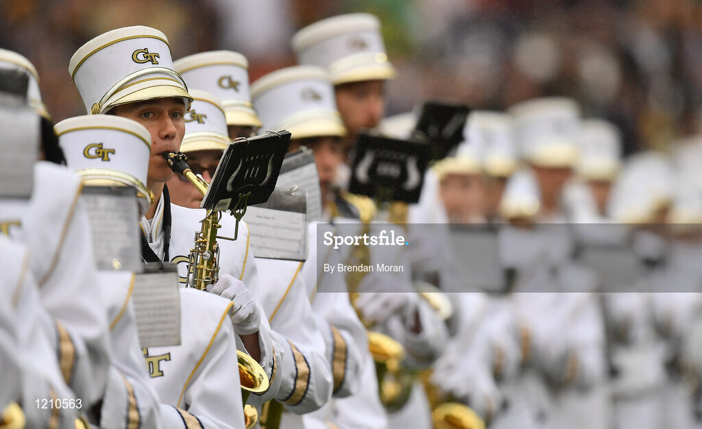 3 September 2016; A member of the Georgia Tech marching band plays his saxophone during the Aer Lingus College Football Classic match between Boston College Eagles and Georgia Tech Yellow Jackets at the Aviva Stadium in Lansdowne Road, Dublin. Photo by Brendan Moran/Sportsfile