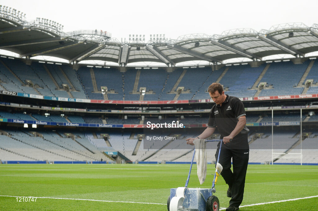4 September 2016; Pitch manager Stuart Wilson lines the pitch ahead of the GAA Hurling All-Ireland Senior Championship Final match between Kilkenny and Tipperary at Croke Park in Dublin. Photo by Cody Glenn/Sportsfile