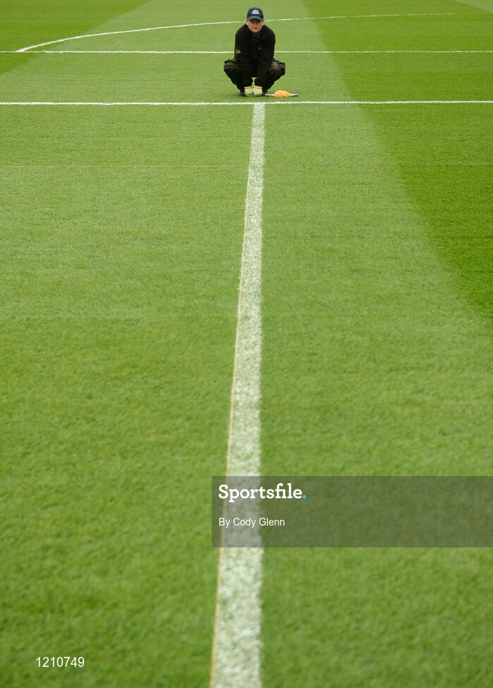 4 September 2016; A groundskeeper makes final preparations to the pitch ahead of the GAA Hurling All-Ireland Senior Championship Final match between Kilkenny and Tipperary at Croke Park in Dublin. Photo by Cody Glenn/Sportsfile