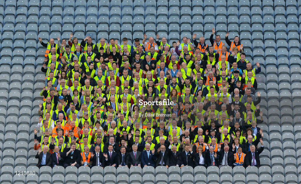 4 September 2016; Uachtarán Chumann Lúthchleas Aogán Ó Fearghail, along with Ard Stiúrthoir Paraic Duffy, with the Croke Park stewards ahead of the GAA Hurling All-Ireland Senior Championship Final match between Kilkenny and Tipperary at Croke Park in Dublin. Photo by Daire Brennan/Sportsfile