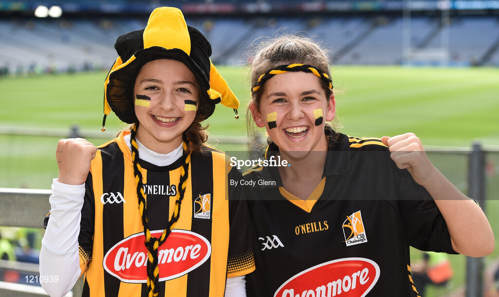 4 September 2016; Kilkenny supporters Aine Rohan, age 12, left, and Caoimhe Mason, age 13, from Carrickshock, Co Kilkenny, ahead of the GAA Hurling All-Ireland Senior Championship Final match between Kilkenny and Tipperary at Croke Park in Dublin. Photo by Cody Glenn/Sportsfile