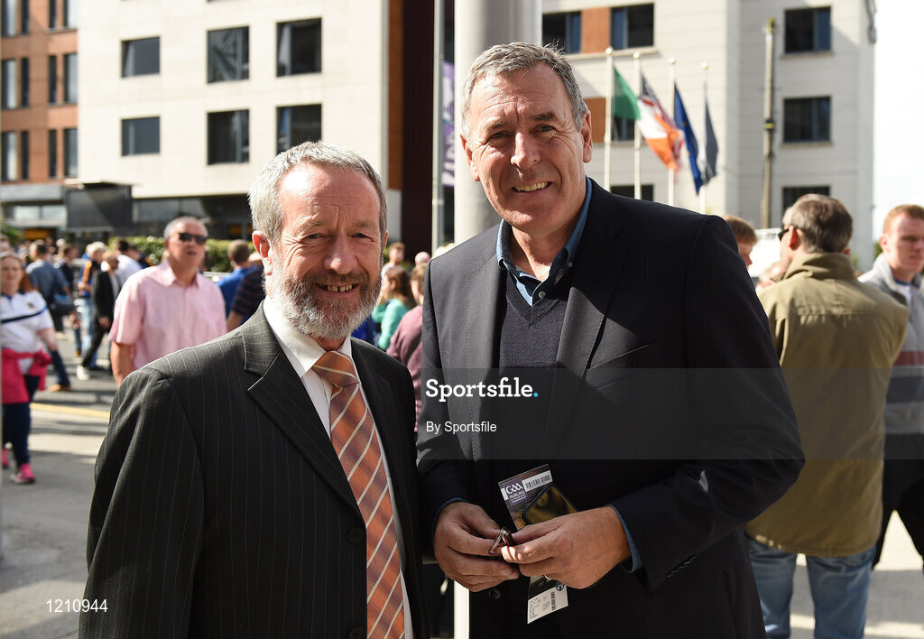 4 September 2016; Seán Kelly, M.E.P, left, and former Republic of Ireland goalkeeper Packie Bonner arriving for the GAA Hurling All-Ireland Senior Championship Final match between Kilkenny and Tipperary at Croke Park in Dublin. Photo by Sportsfile